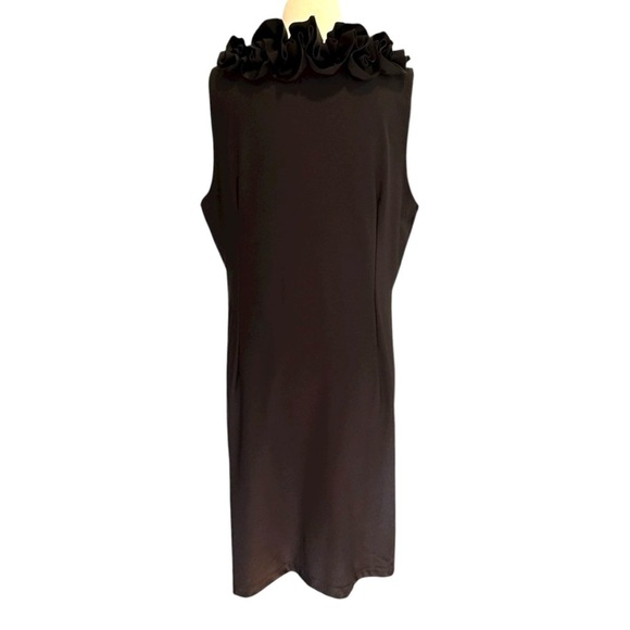 Katherine Way Black Rose Ruffled Neck Sleeveless Stretch Performance LBD Large - Picture 3 of 9